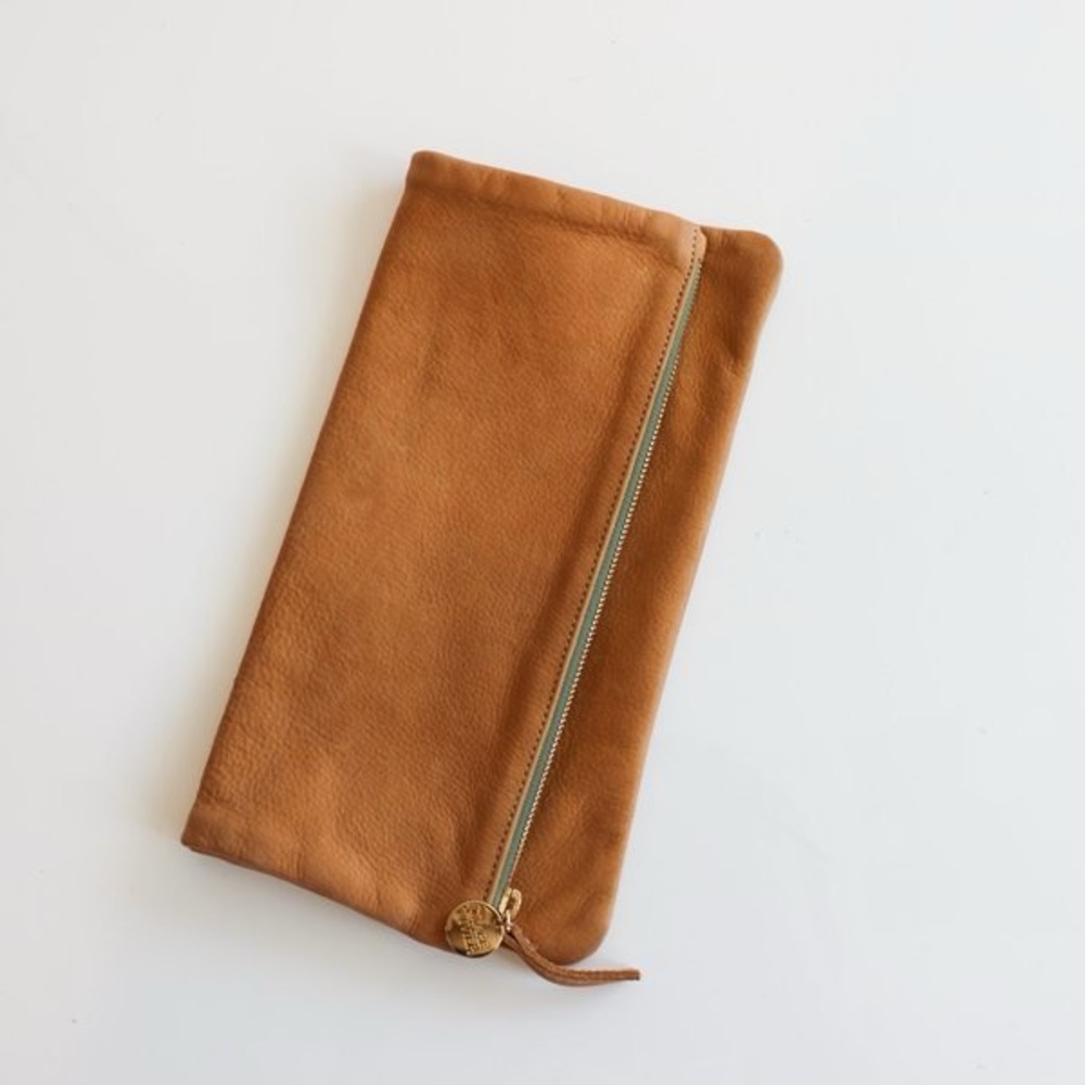 Clare V. Foldover Flat Clutch in Camel